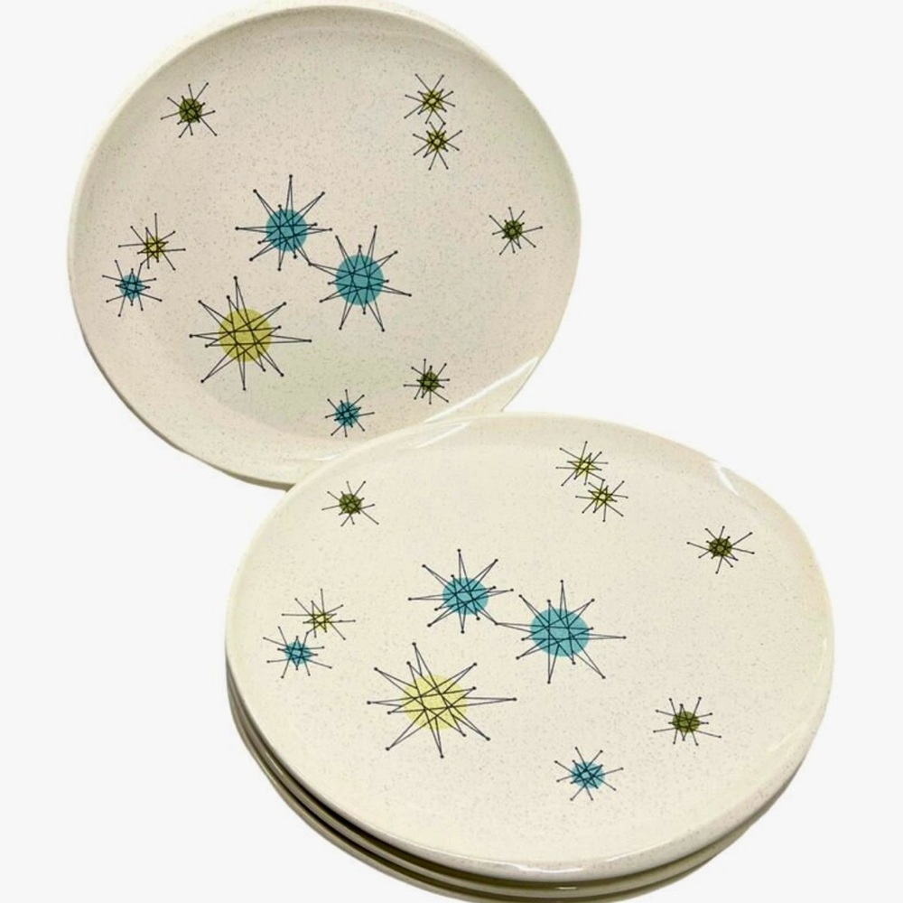 Vintage Starburst Franciscan Mid Century Modern Atomic Dinner Plates set of 4 - Picture 3 of 4